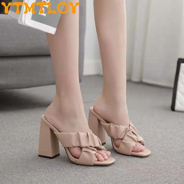 

summer korean version of all-match fashion outer wear open-toed high heel slippers, Black