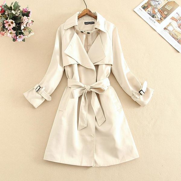

women's trench coats 2021 autumn women slim coat plus size wild medium length windbreaker belt casaco feminino, Tan;black
