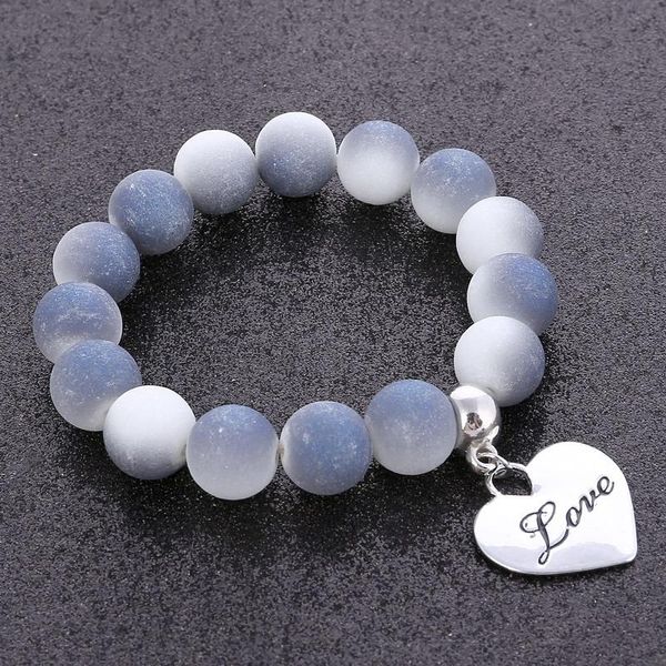 

fashion big matte round beaded shiny crystal bracelet bangle for women heart shape lettering pendant party jewelry ins charm bracelets, Golden;silver