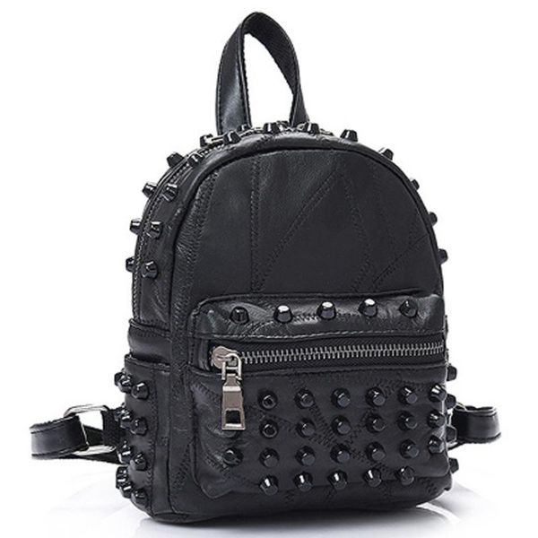 

outdoor bags women's leather rivet backpack mini punk style stitching