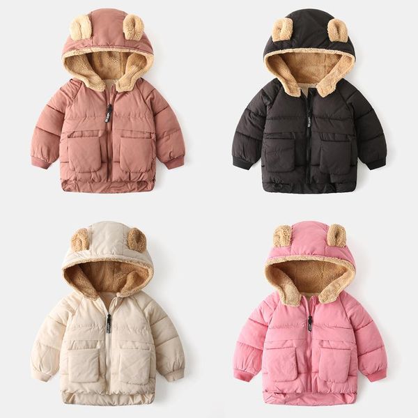 

down coat children's cotton clothing wholesale korean boys thick coats, baby cartoon plus velvet zipper shirts, girls, Blue;gray