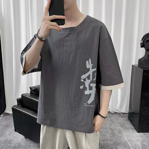 

mrgb summer men's t-shirts chinese style casual for man printing loose male cotton t shirt, White;black