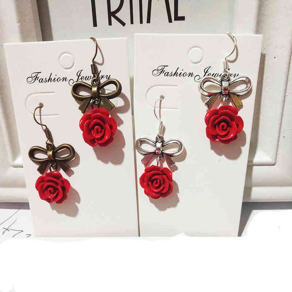 

chinese style products national creative bow earrings femininity short red rose