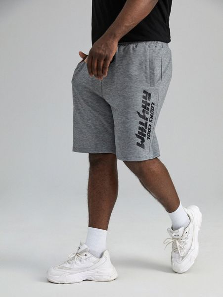 

extended sizes men letter graphic drawstring waist shorts 96r9#, Black