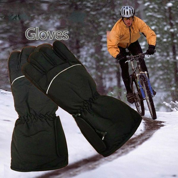 

pair cycling skiing gloves hunting electric warm windproof waterproof heated battery powered winter warmer, Black