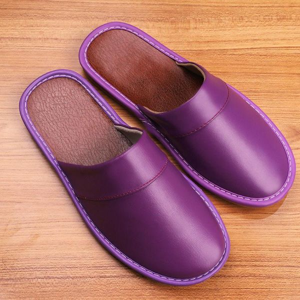 

fashion indoor leather slippers for female flat comfortable casual home shoes women, Black