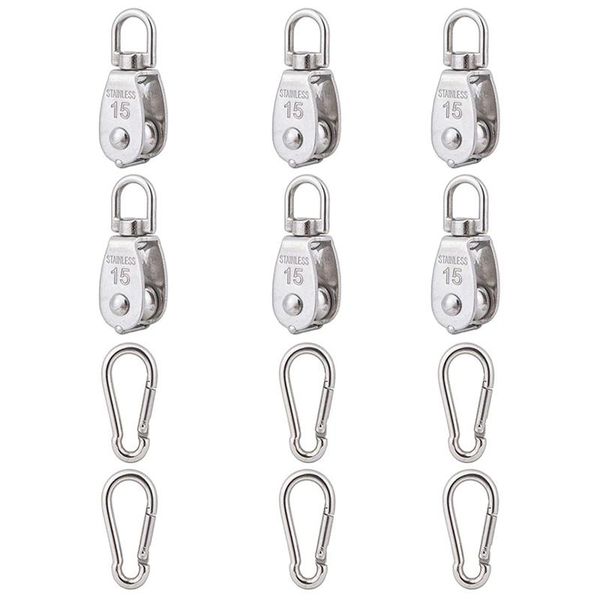 

accessories 6 pcs stainless steel wire pulleys m15 single pulley lifting rope suspension traction with spring hooks
