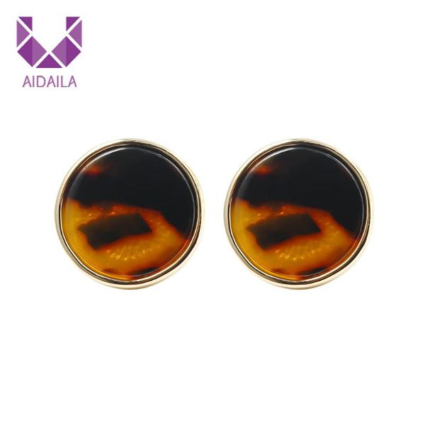 

stud women earrings with resin round leopard metal korean style for office ladies girls acrylic geometric circle, Golden;silver