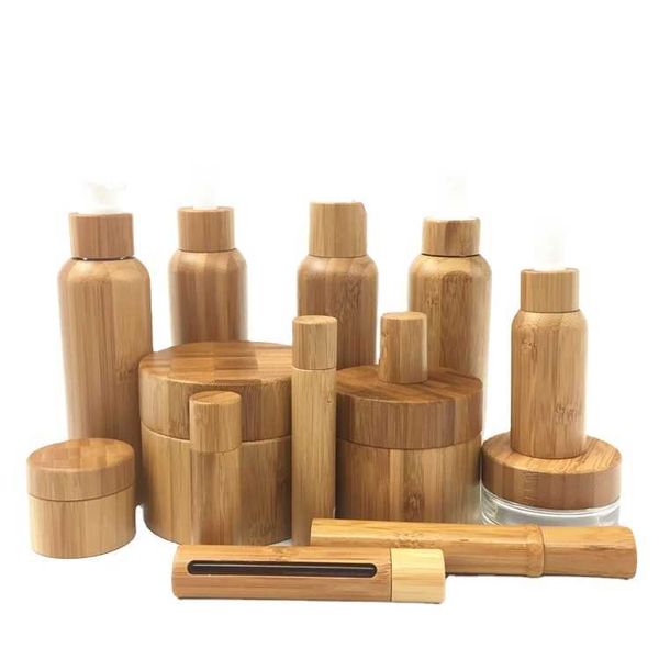 

storage bottles & jars 100pcs 5g15g 30g 50g 100g recycled frosted glass with engraved bamboo lids,bamboo cosmetic jar for face cream packing