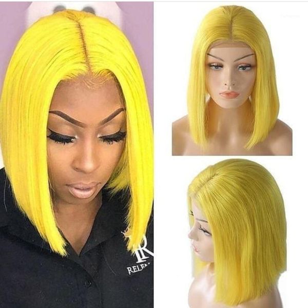 

yellow bob wig lace closure peruvian remy hair front human wigs with transparent pre plucked baby1, Black;brown