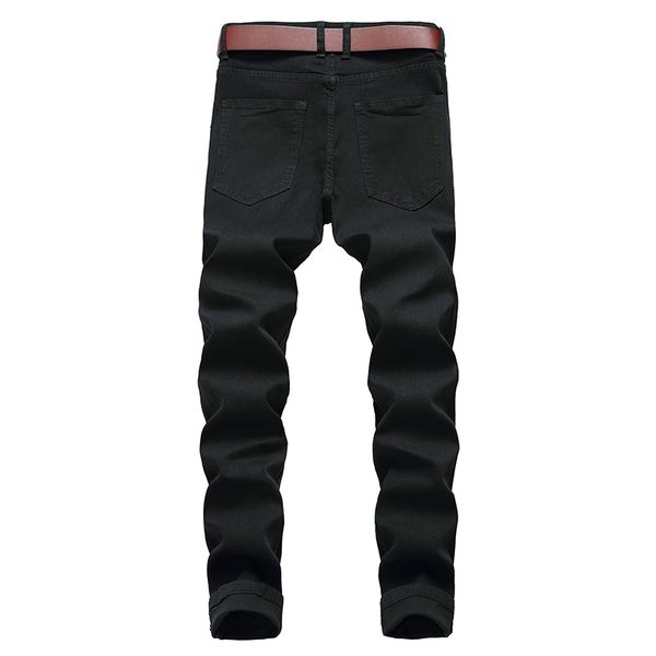 

stretch cotton solid color slim-fit denim jeans men street leggings hip-hop retro trousers motorcycle knee hole, Blue