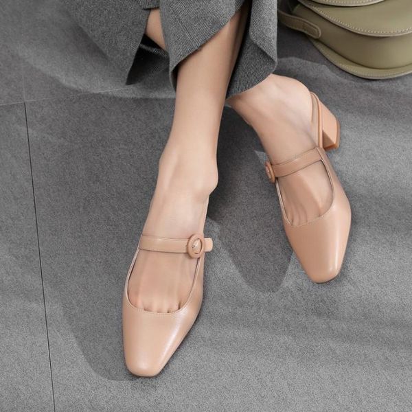 

slippers pxelena genuine real leather slides women 2021 summer brand designer med heel square toe mules shoes outside date, Black