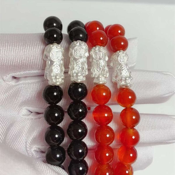 

3d silver zhaocai bracelet red black agate for lovers