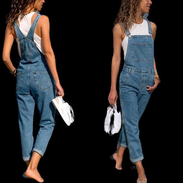 

fashion baggy denim cross border womens capri special jeans bib full length overall solid loose causal jumpsuit suspender, Black;white