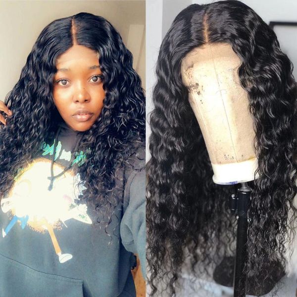 

lace wigs water wave front wig t part curly human hair for women 13x4x1 wavy frontal, Black;brown