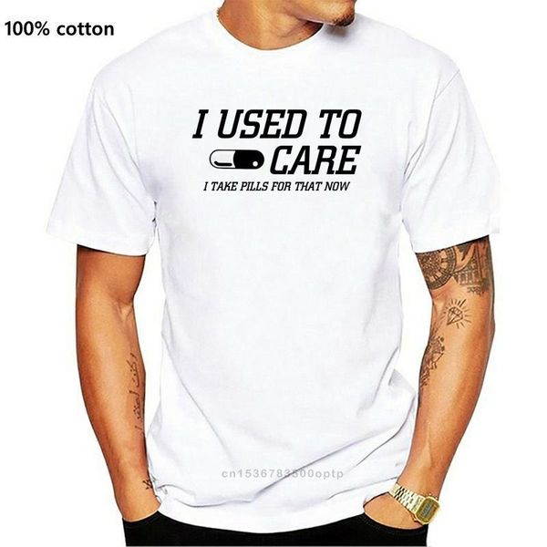 

men's t-shirts 2021 advertising brand o-neck slim fit striped i used to care now take pills funny idgaf loose t shirt design, White;black