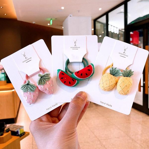 

2pcs/lot children cute cartoon fruit rubber bands girl sweet princess elastic hair scrunchies kid hairaccessories accessories, Slivery;white