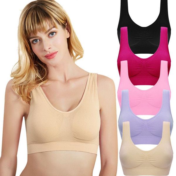 

gym clothing women sporty fitness yoga bra high stretch breathable ladies solid color padded running seamless crop gradient bras, White;black
