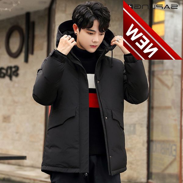 

-20 degree men's short down jackets korean hooded white duck coats male winter thickened keep warm youth men casual parkas, Black