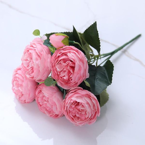 

decorative flowers & wreaths 30cm rose pink silk peony artificial bouquet 5 big head and 4 bud fake for home wedding decoration garden