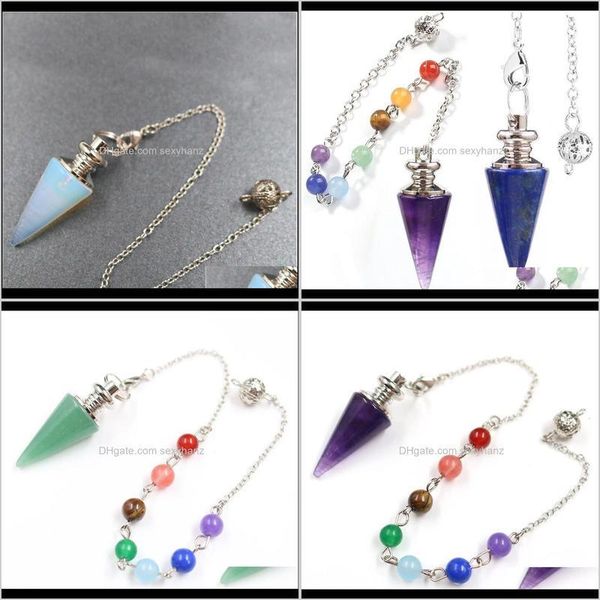 

rock loose beads jewelry drop delivery 2021 reiki lapis opal clear crystal quartz dowsing healing chakra chain pendulum pendant for women me, Black