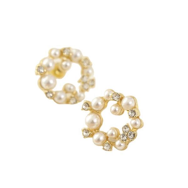 

dangle & chandelier 925 sterling silver round micro-inlaid internet celebrity pearl earrings gold simple baroque jewelry