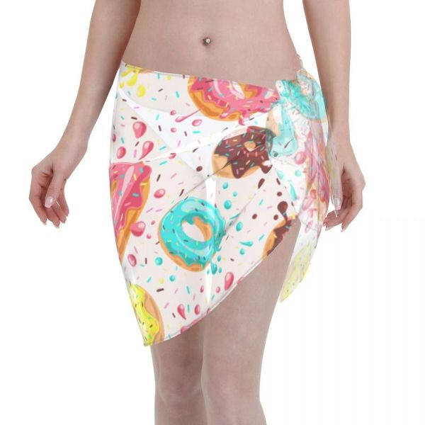 

women's swimwear beach bikini cover up donuts with chocolate lemon mint glaze wrap skirt sarong scarf beachwear bathing suit swimsuits, White;black