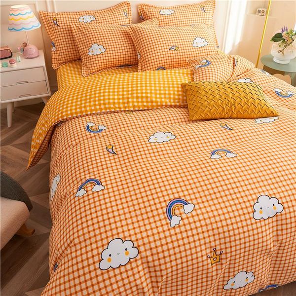 

bedding sets home textile cute clouds plaid duvet cover pillow case bed sheet soft single double king  twin covers set oceania