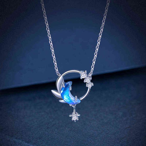 

925 sterling silver moon star pendent necklace for women girls clavicle chain party wedding jewelry choker bijoux dz650