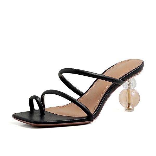 

women slippers high heels sandals clip toe pu ladies office shoes summer woman footwear female pumps comfort 2021 new slides, Black