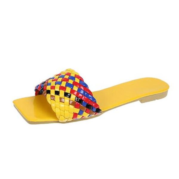 

ladies plus size slippers fashion square head woven low heel lightweight and comfortable flip-flop casual home, Black