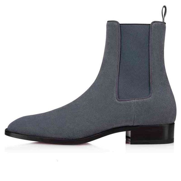 

ankle elegant mens boots luxury designer red bottom shoes samson orlato flat calfskin genuine leather suede men's short boot platform s, Black
