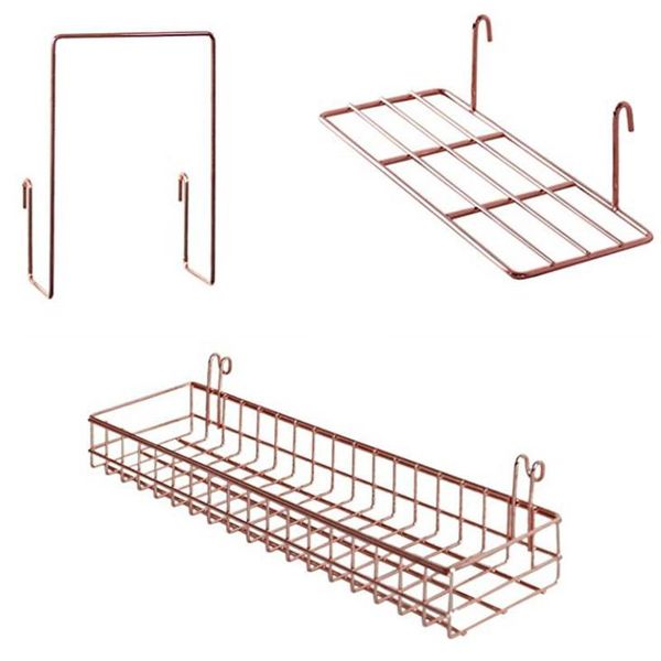 

pcs rose gold grid basket with hooks bookshelf display shelf for wall panel mount organizer and storage rack f bathroom shelves