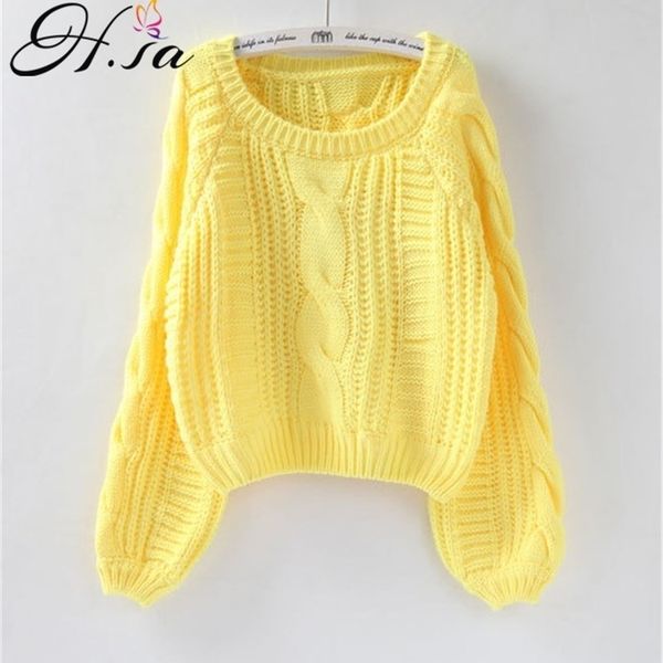 

h.sa roupas femininas women pull sweaters yellow sweater jumpers candy color harajuku chic short sweater twisted pull 211218, White;black
