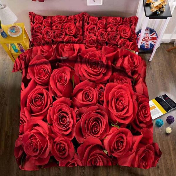 

bedding sets wostar wedding decoration luxury set 3d printing red rose floral summer duvet cover and pillowcases home textiles 2/3pcs