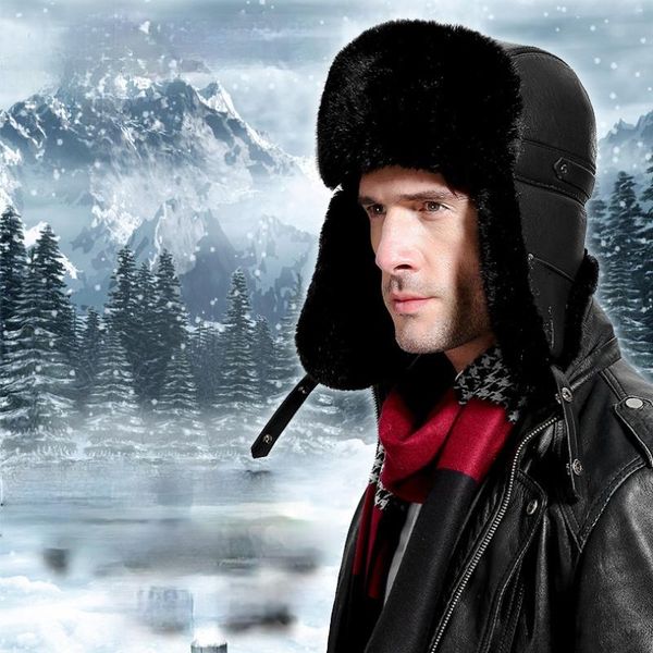 

berets winter hunting hat men's soldier thickened ear protection middle-aged and elderly cold warm fur, Blue;gray
