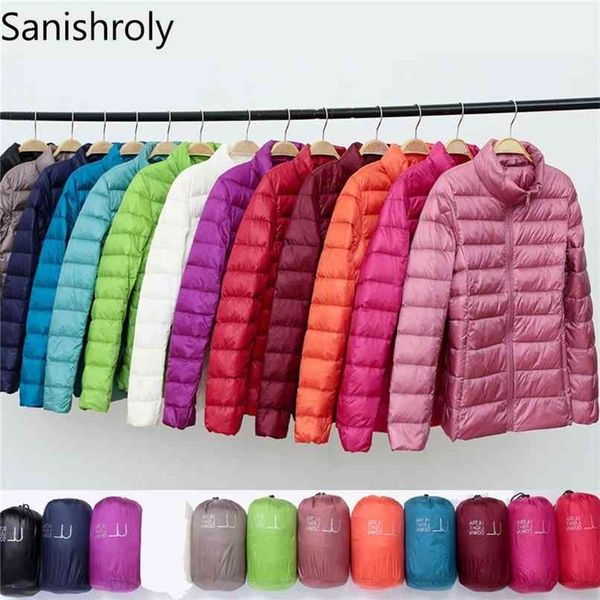 

sanishroly autumn winter women thin white duck down jacket parka female ultra light coat short plus size s268 210916, Black