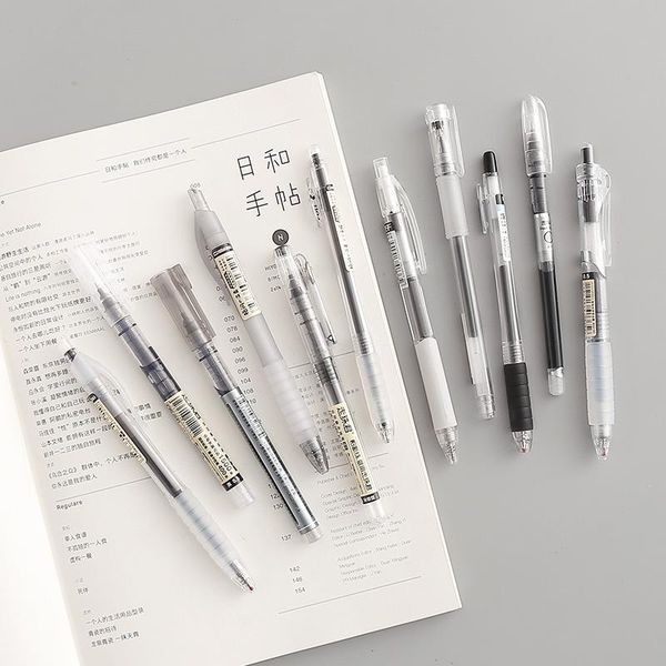 

gel pens 12 pcs quick drying direct liquid pen set simple cool black press water brush student test signature school stationery