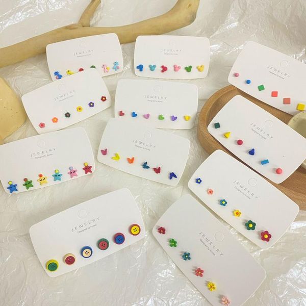 

stud summer fresh s925 all-match color flower earrings set, fashionable, simple, compact and exquisite female trend, Golden;silver