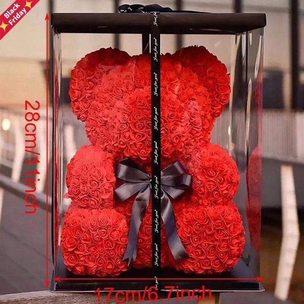 

25cm rose bear box valentines day gift wedding gifts for girlfriend plastic packaging decoration wrap