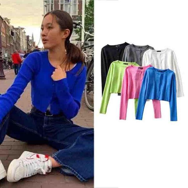 

autumn women slim o neck knitted cardigan long sleeve cropped sweaters ladies solid short cardigans candy women's knits & tees, White