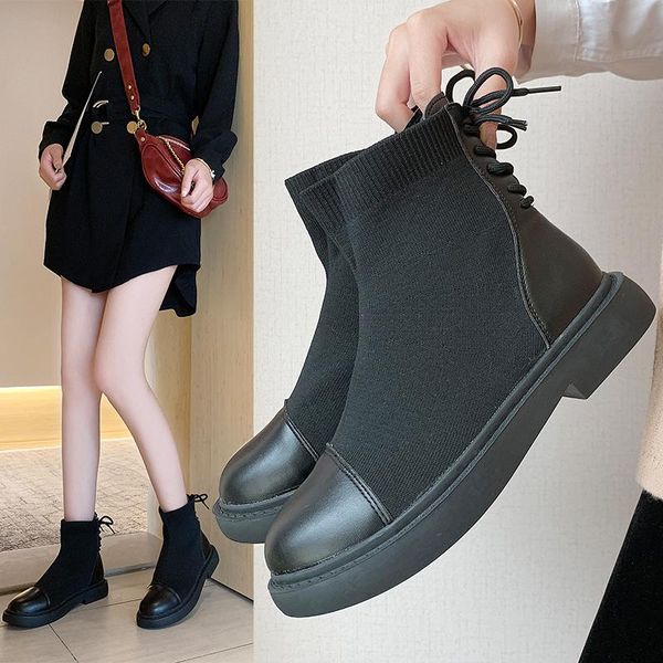 

boots black shoes round toe luxury designer boots-women winter footwear mid calf rubber lolita low ladies fashion 2021 rock aut