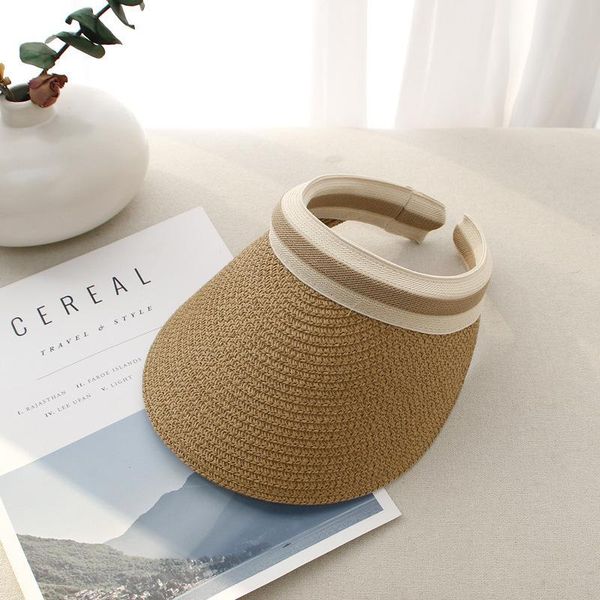 

wholesale summer straw visor cap bee sun cap beach cap hat for men womenfamily look, Blue;gray