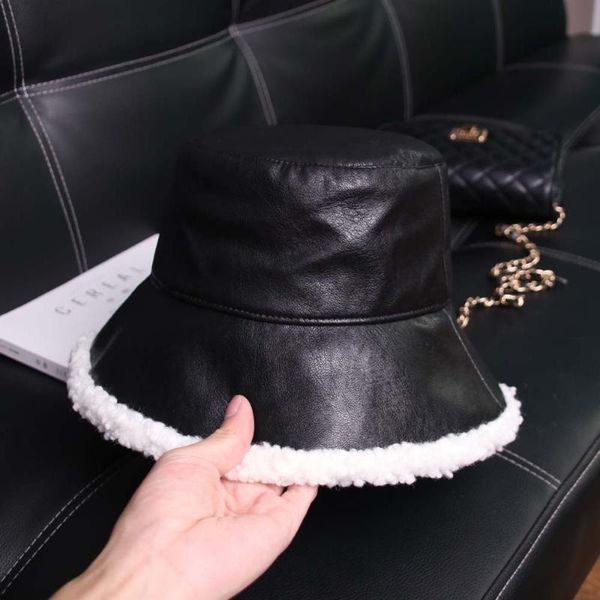 

wide brim hats fashion plush pu bucket hat leather fishing cap solid foldable hiking hip-hop street waterproof panama for women, Blue;gray
