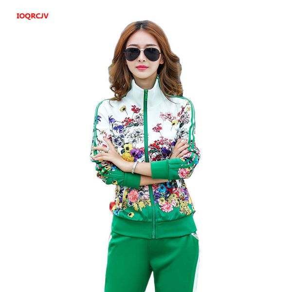 

casual suits spring women print jacket + length booklet two sets lady sports clothing pak plus size training packages set 6xl, White