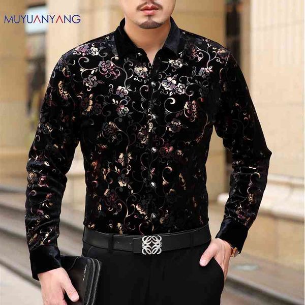 Mu Yuan Yang Men Fashion flannel shirts Formal Long Sleeve black shirt Brand mens clothing Big Size 3XL 50 % off 210708
