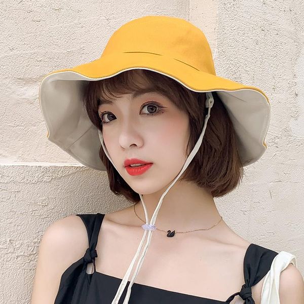 

double-side fisherman hat korean version joker sunshade sunblock web celebrity fashion lovely female tide bucket wide brim hats, Blue;gray