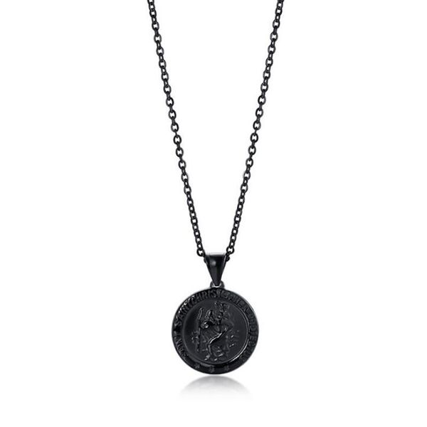 

chains stainless steel black religious christ st. chriser carried jesus across the river pendant necklace jewelry gift for him, Silver