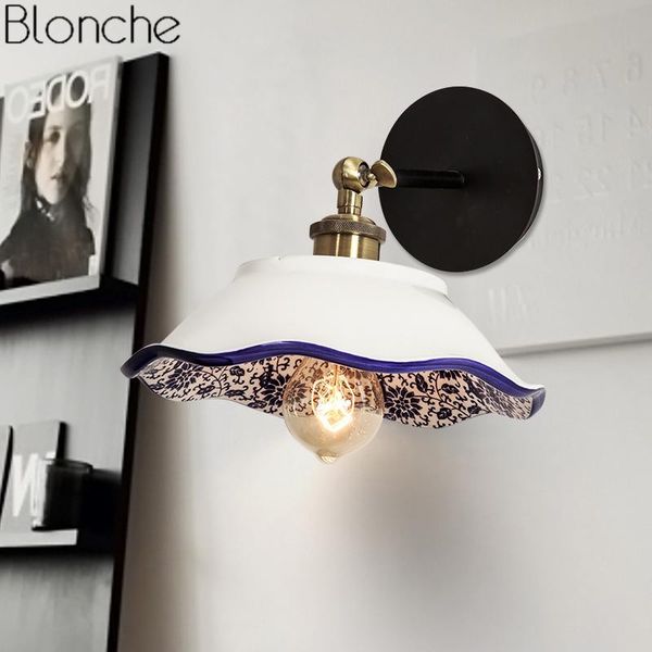 

wall lamp chinese style vintage ceramic loft retro led sconce mirror light for bedroom bedside fixture home decor luminaire
