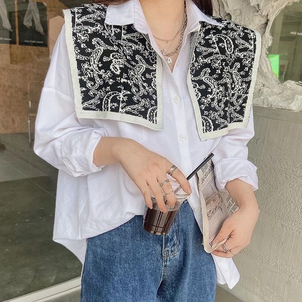

bow ties sitonjwly flower plaid fake collars female knit thin flase collar knitted small cape shawl summer women detachable deor, Black;gray